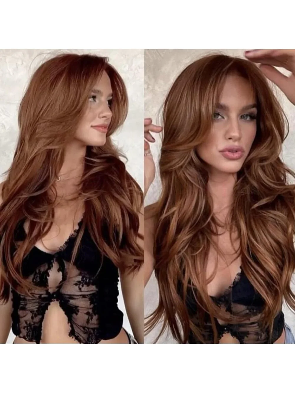 Women's Copper Red Long Blonde Wavy Synthetic Platinum Layered Classic Wigs